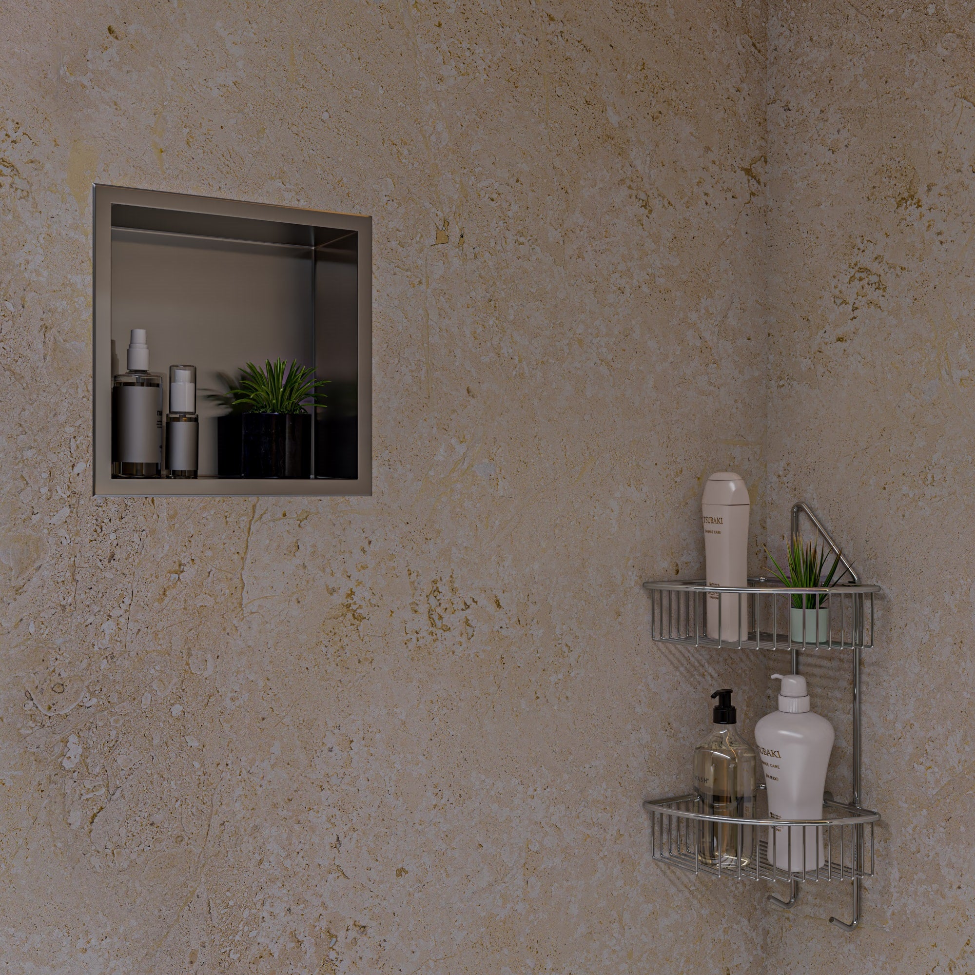 ALFI AB9532 Polished Chrome Corner Mounted Double Basket Shower Shelf Bathroom Accessory