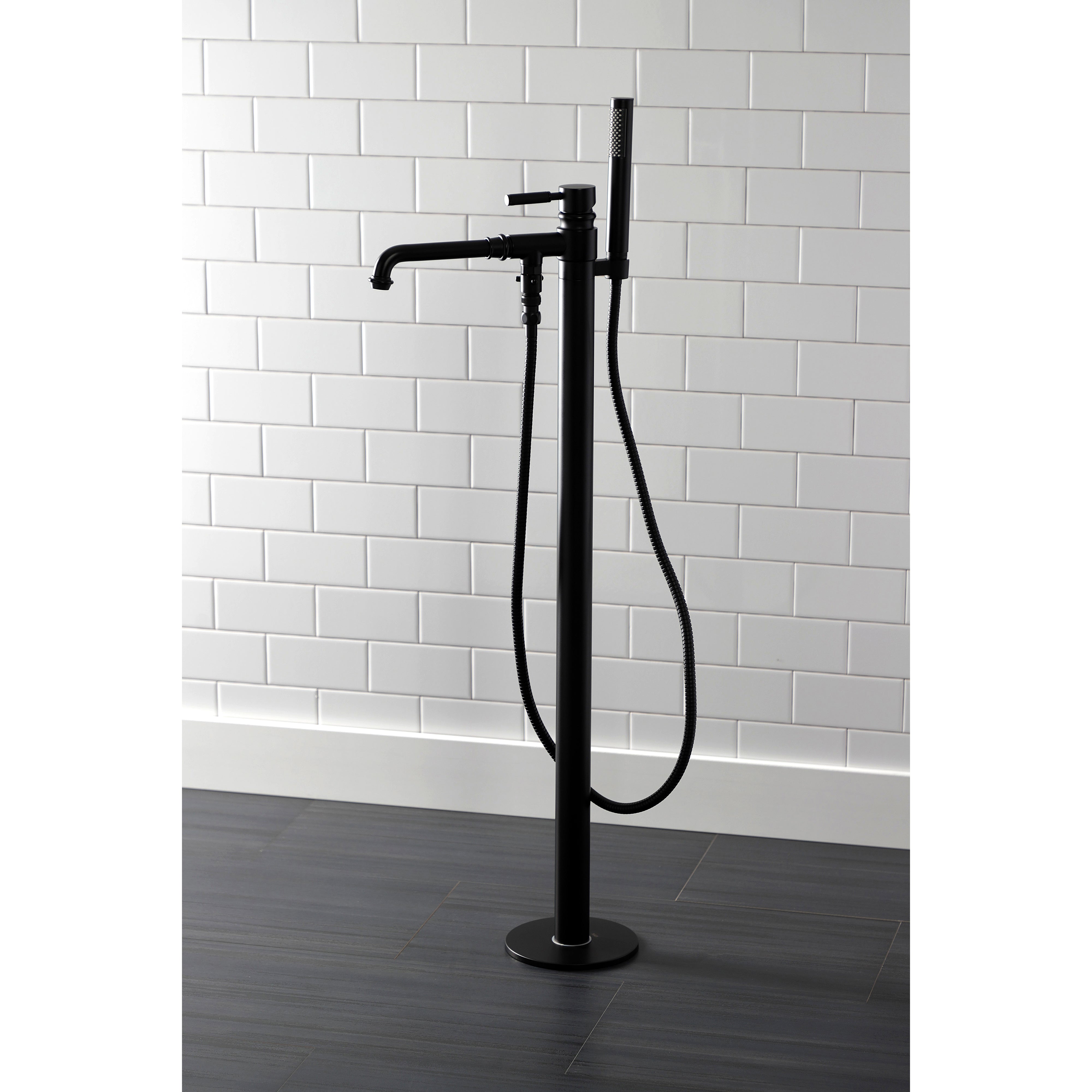 Kingston Brass KS7030DKL Kaiser Freestanding Tub Faucet with Hand Shower, Matte Black