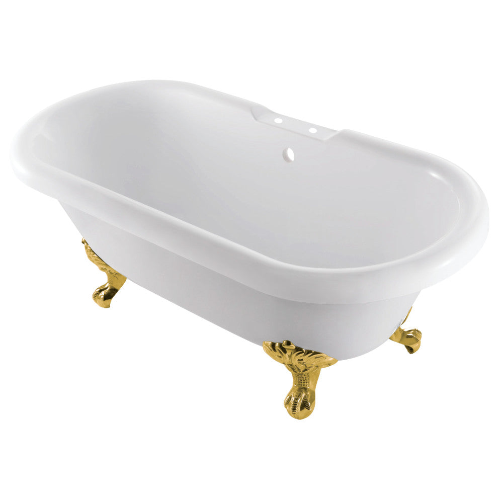 Aqua Eden VT7DS672924JNH7 67" Acrylic Oval Double Ended Clawfoot Tub (7" Faucet Drillings), Glossy White/Brushed Brass