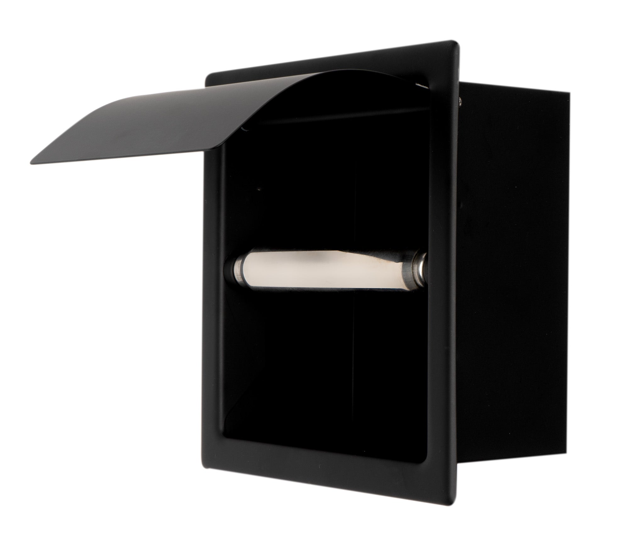 ALFI ABTPC77-BLA Black Matte Stainless Steel Recessed Toilet Paper Holder with Cover