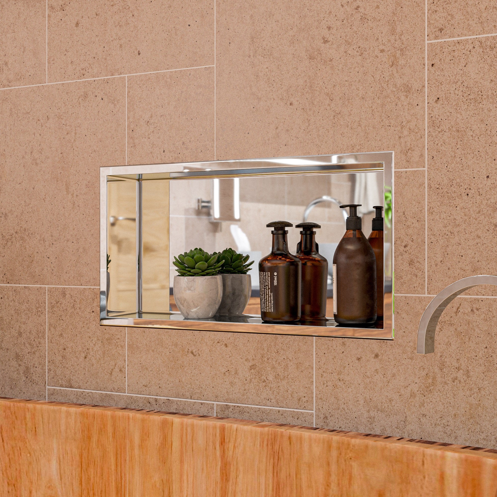 ALFI ABN2412-PSS 24 x 12 Polished Stainless Steel Horizontal Single Shelf Bath Shower Niche