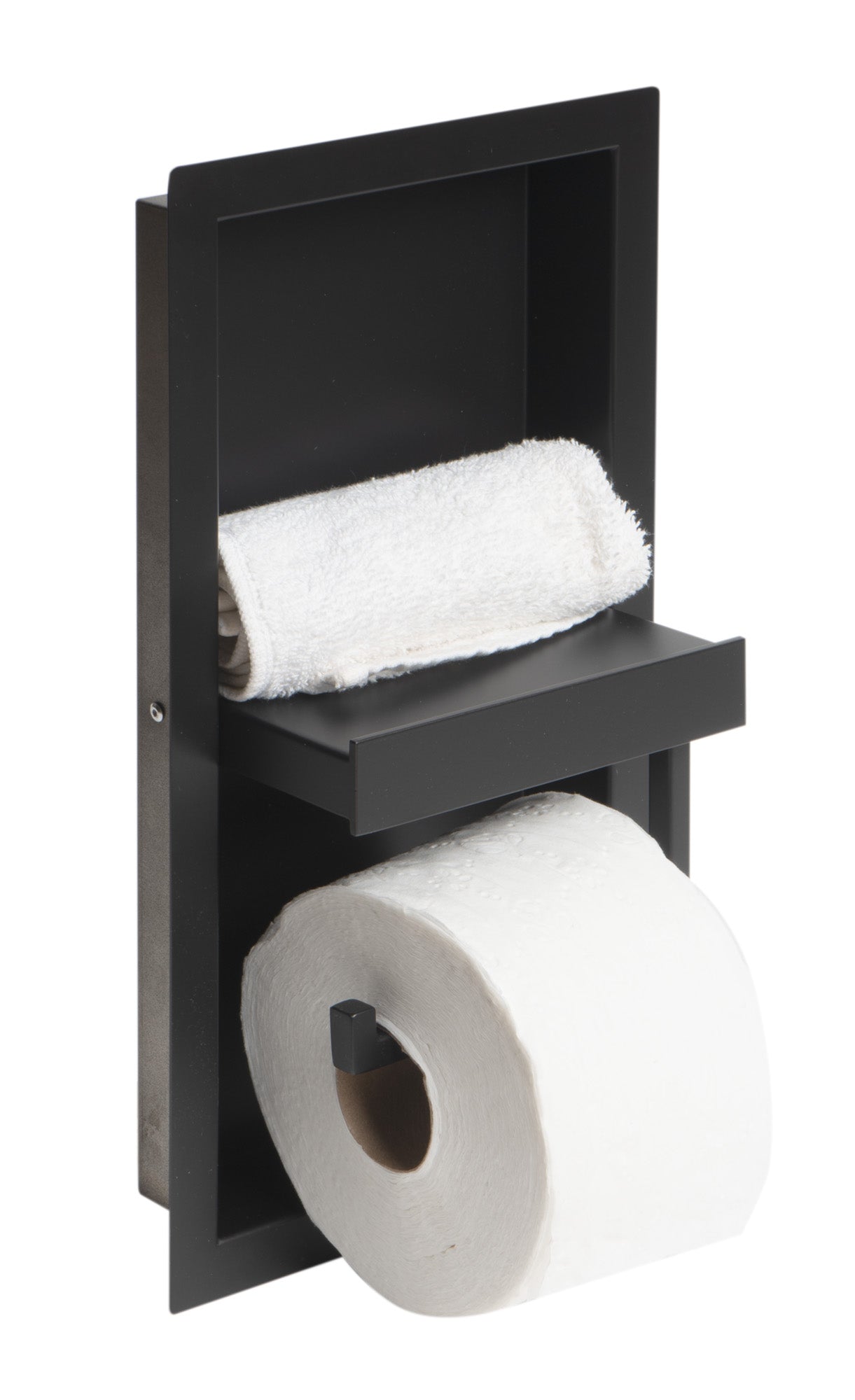 ALFI ABTPNC88-BLA Black Matte Stainless Steel Recessed Toilet Paper Holder Niche