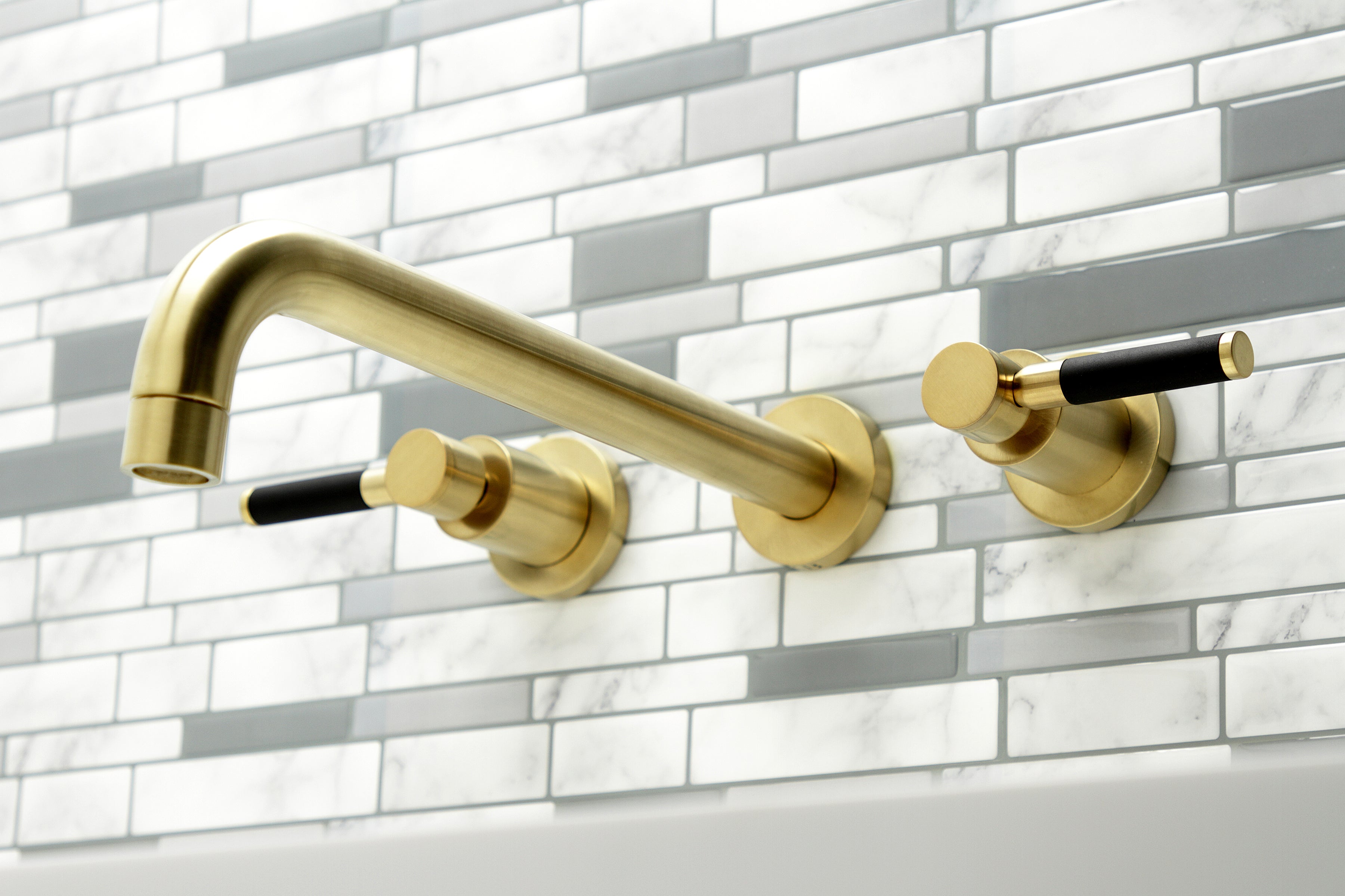 Kingston Brass KS8057DKL Kaiser Two-Handle Wall Mount Roman Tub Faucet, Brushed Brass