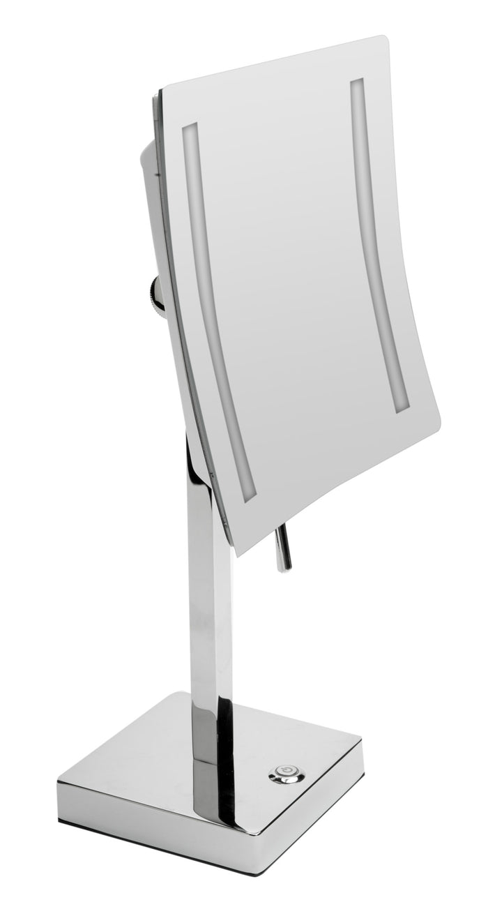 ALFI ABM8FLED-PC Polished Chrome Tabletop Square 8" 5x Magnifying Cosmetic Mirror with Light