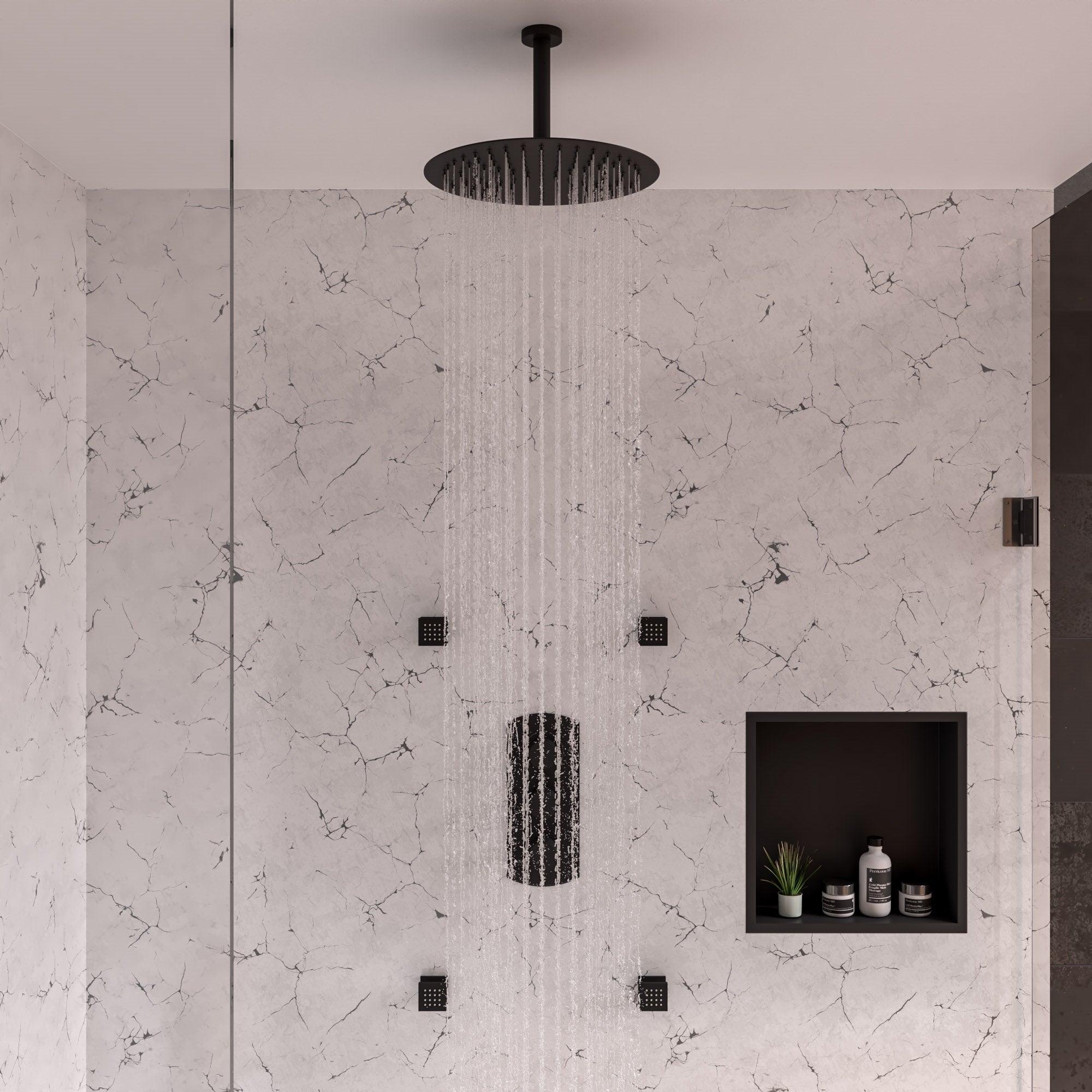 ALFI AB4001-BM Black Matte 3-Way Thermostatic Valve Shower Mixer Round Knobs