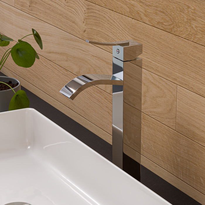 ALFI AB1158-PC Tall Polished Chrome Tall Square Body Curved Spout Single Lever Bathroom Faucet