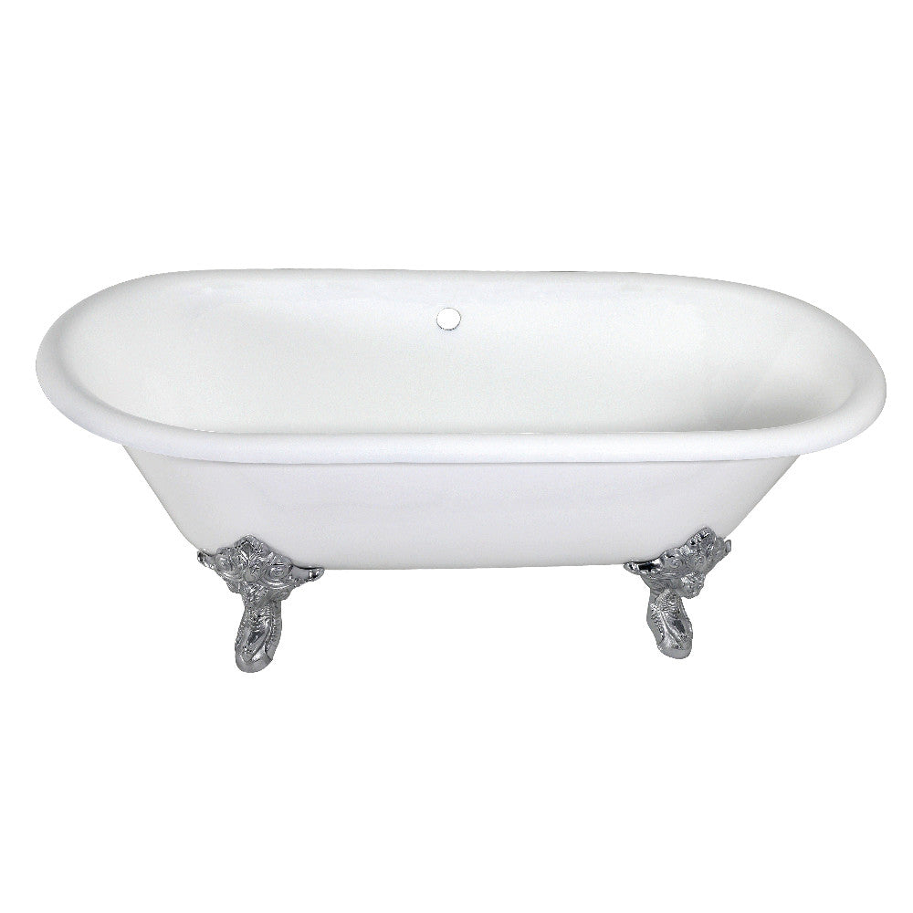 Aqua Eden VCTDE7232NL1 72" Cast Iron Oval Double Ended Clawfoot Tub (No Faucet Drillings), White/Polished Chrome