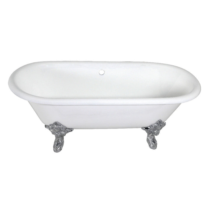 Aqua Eden VCTDE7232NL1 72" Cast Iron Oval Double Ended Clawfoot Tub (No Faucet Drillings), White/Polished Chrome