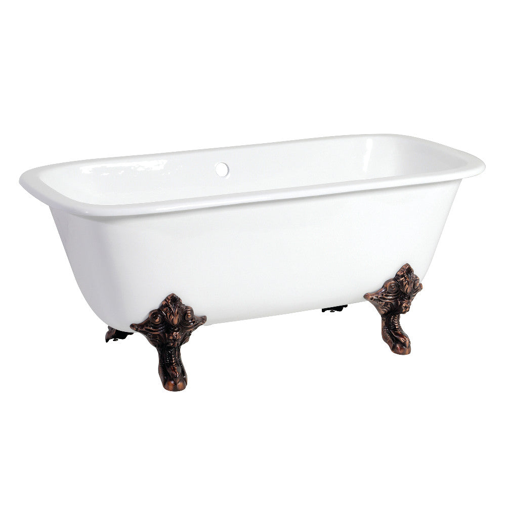 Aqua Eden VCTQND6732NL5 67" Cast Iron Rectangular Double Ended Clawfoot Tub (No Faucet Drillings), White/Oil Rubbed Bronze
