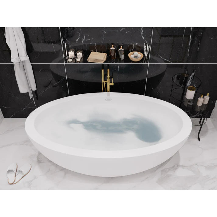 ANZZI Lusso 6.3 ft. Solid Surface Center Drain Freestanding Bathtub in Matte White - Bathroom Design Center