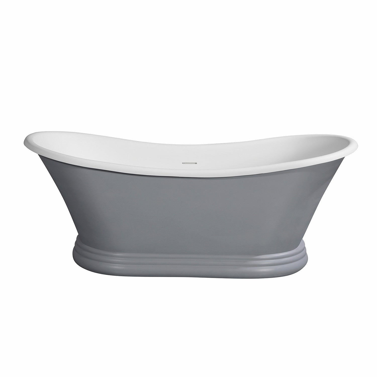 Aqua Eden VRTDS673026WG 67" Solid Surface Oval Double Slipper Pedestal Tub with Drain (No Faucet Drillings), Glossy White/Matte Gray