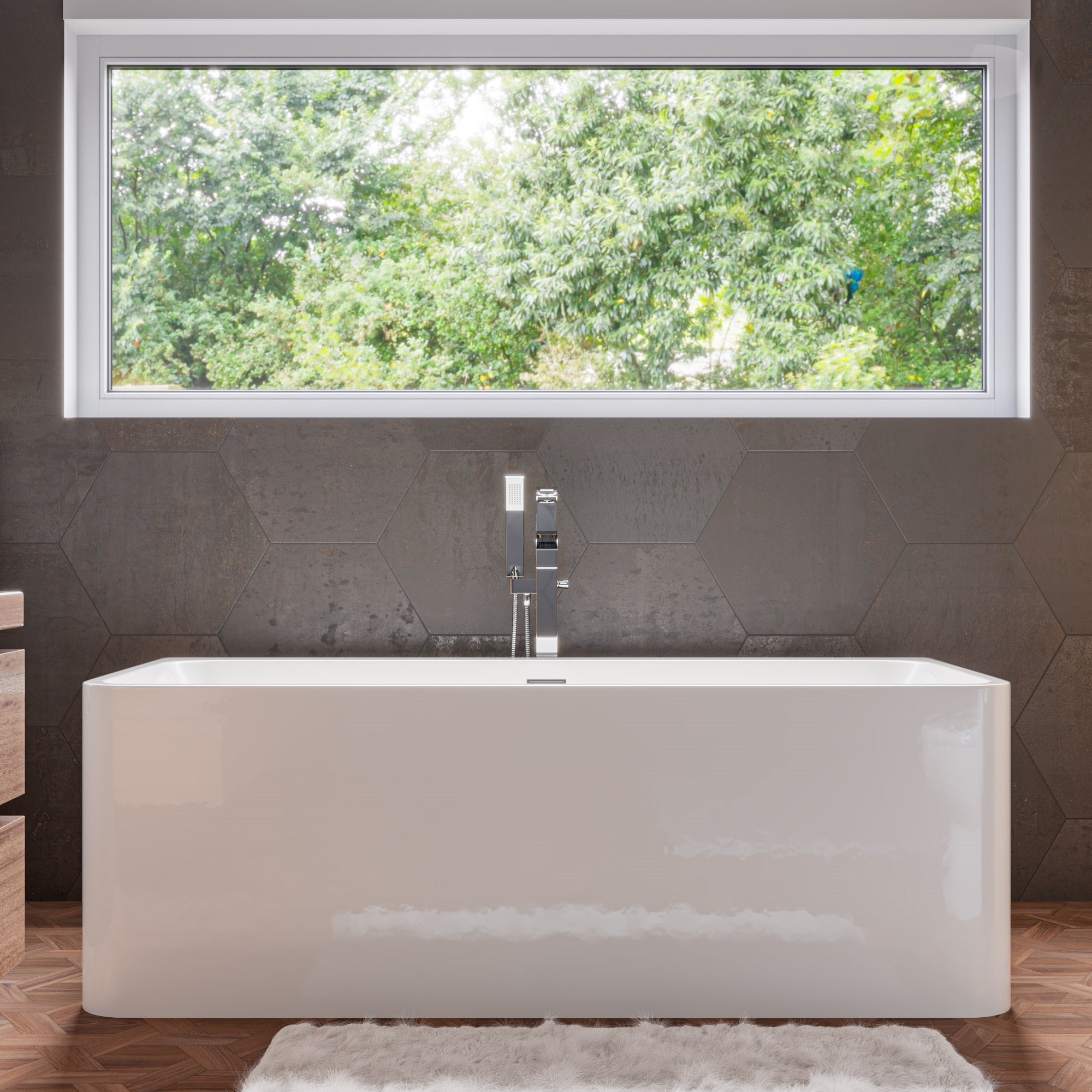 ALFI AB8859 67 inch White Rectangular Acrylic Free Standing Soaking Bathtub