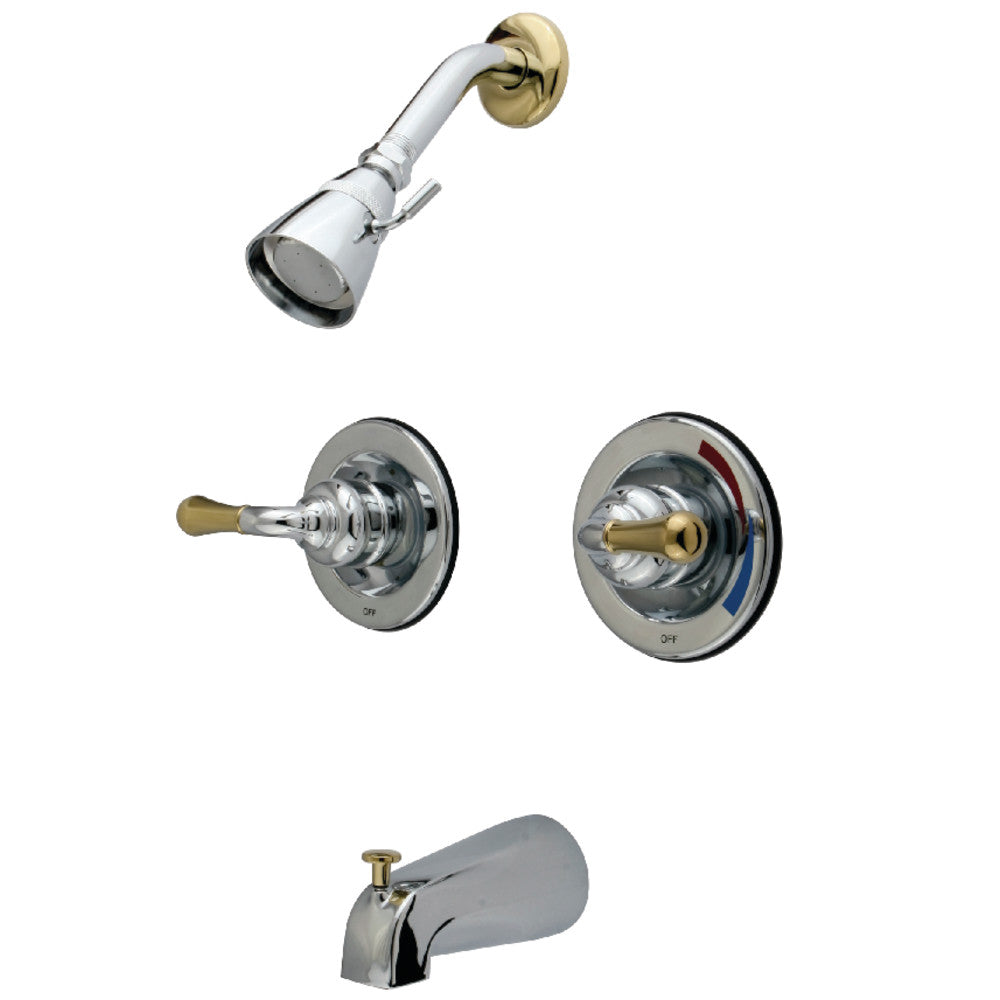 Kingston Brass KB674 Magellan Double-Handle Pressure Balanced Tub and Shower Faucet, Polished Chrome/Polished Brass