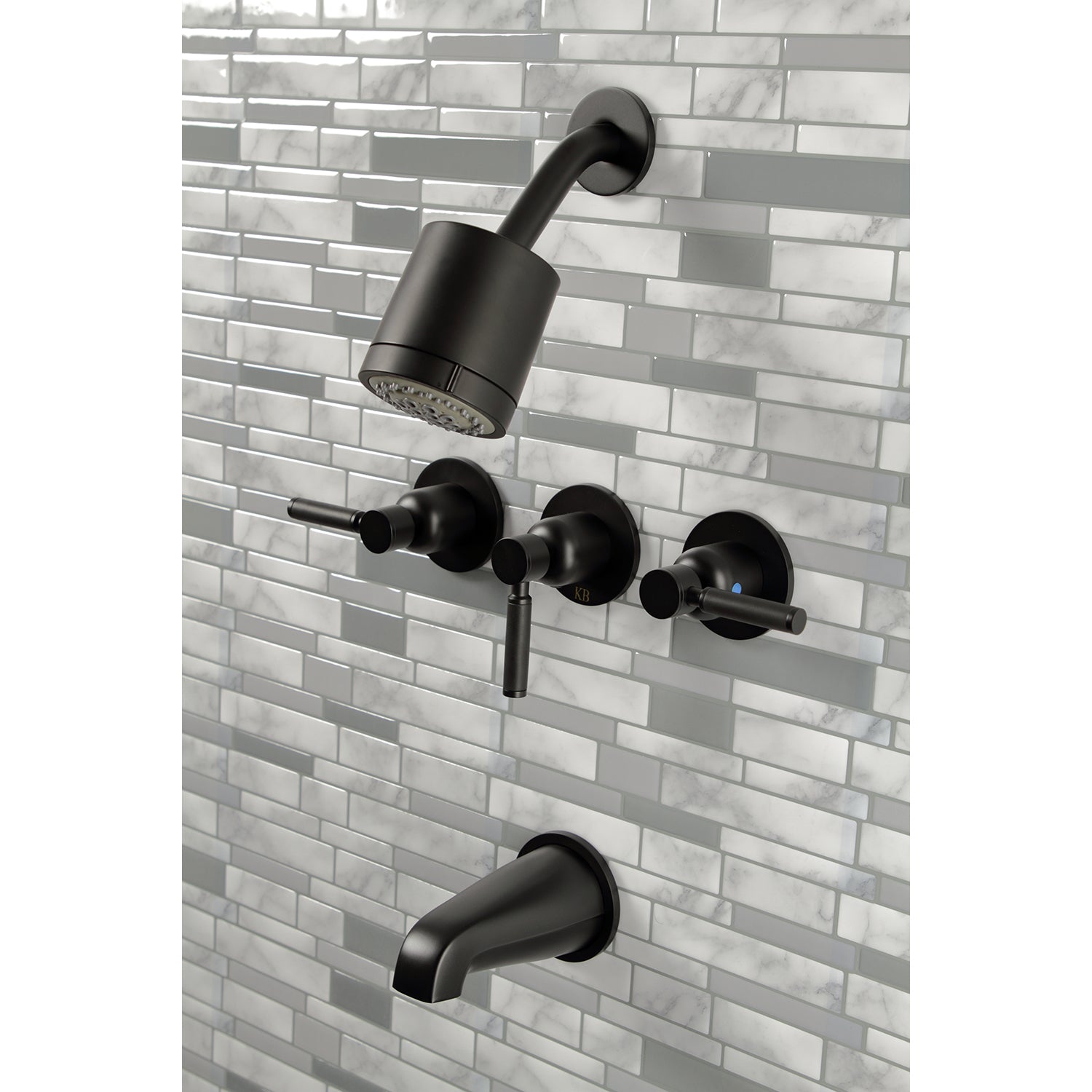 Kingston Brass KBX8130DKL Kaiser Triple-Handle Tub and Shower Faucet, Matte Black