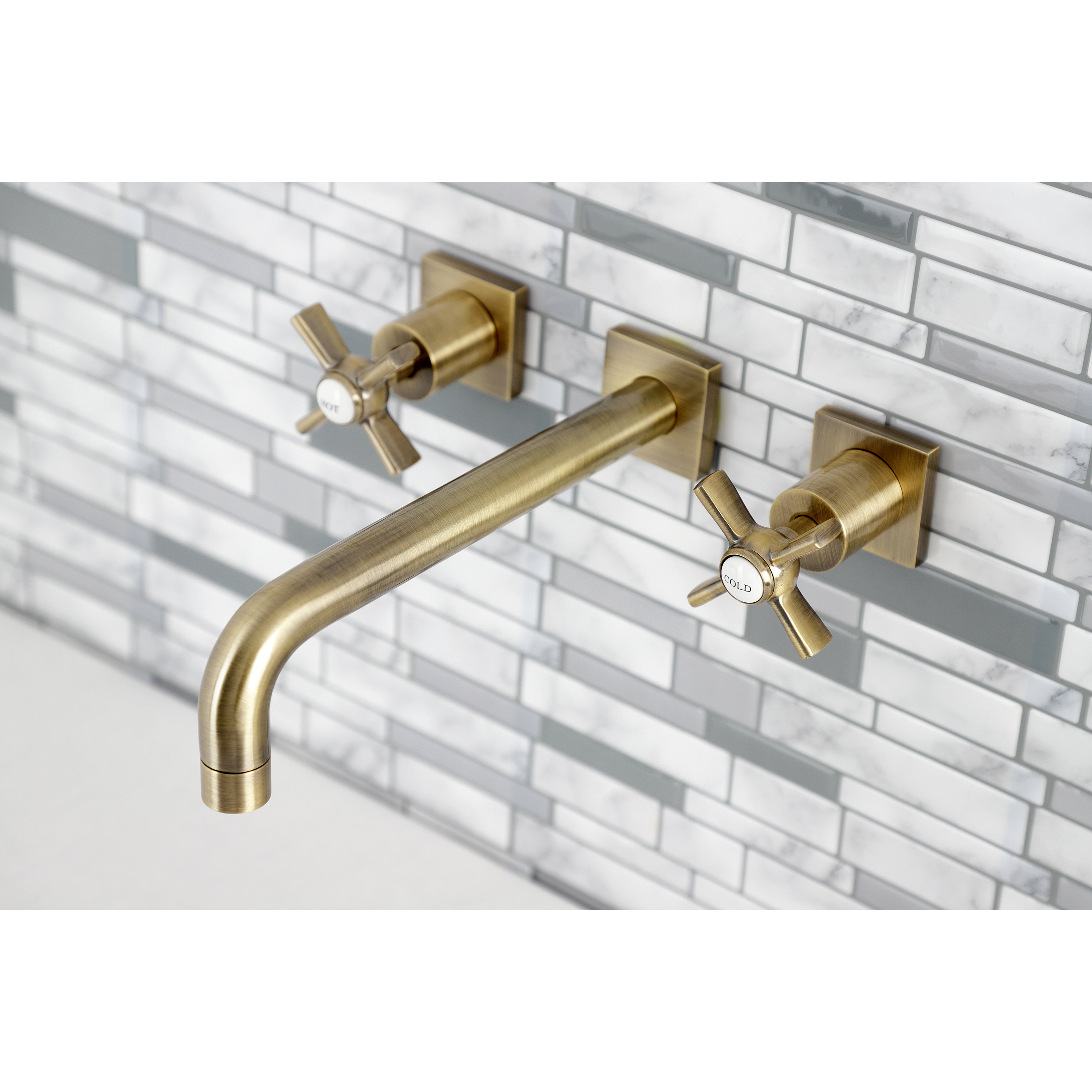 Kingston Brass KS6023ZX Millennium Two-Handle Wall Mount Roman Tub Faucet, Antique Brass