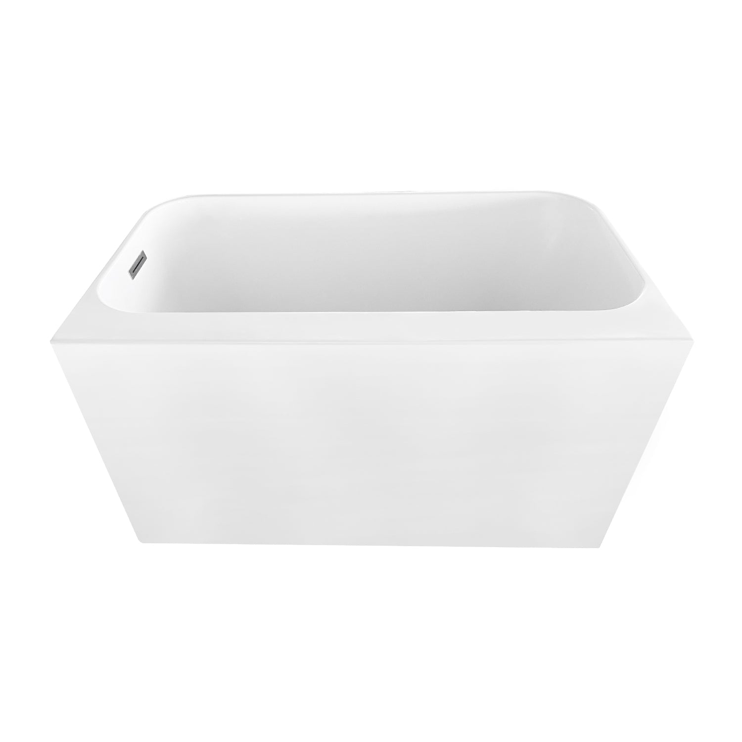 Kingston Brass VTSQ472726S 47" Acrylic Rectangular Back-to-Wall Freestanding Tub with Drain and Integrated Seat, Glossy White