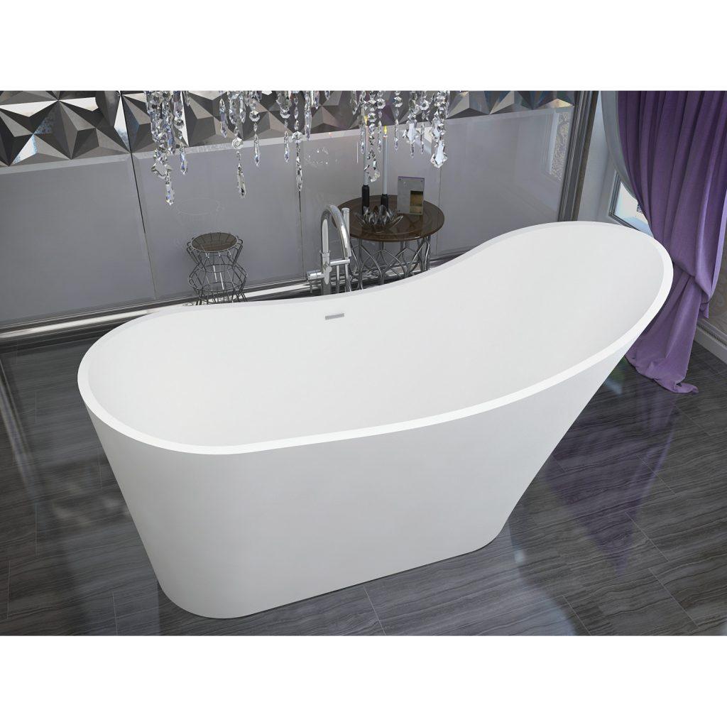 ANZZI Tuasavi 5.6 ft. Solid Surface Center Drain Freestanding Bathtub in Matte White - Bathroom Design Center