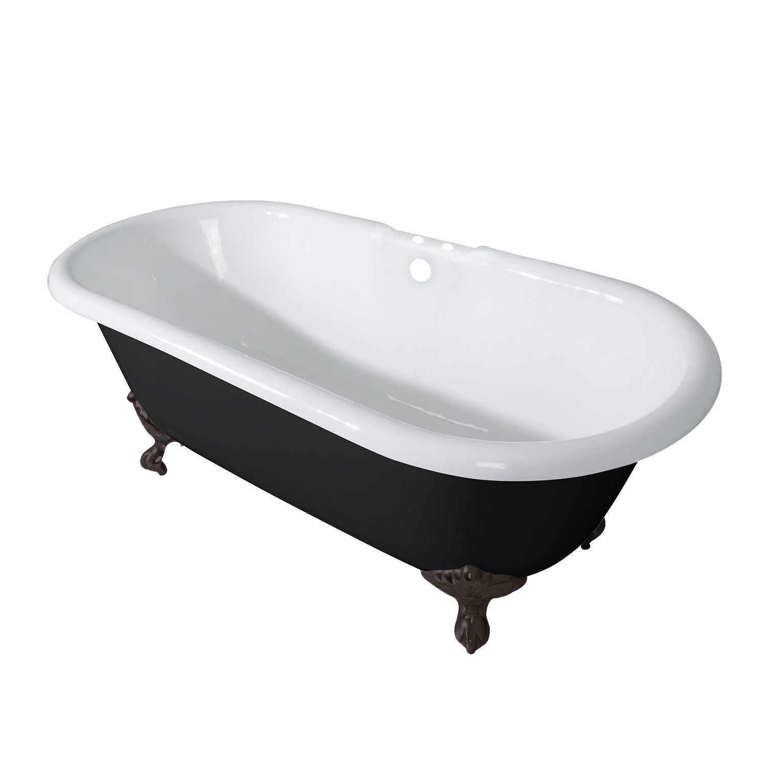 Aqua Eden VBT7D663013NB5 66" Cast Iron Oval Double Ended Clawfoot Tub (7" Faucet Drillings), Black/White/Oil Rubbed Bronze