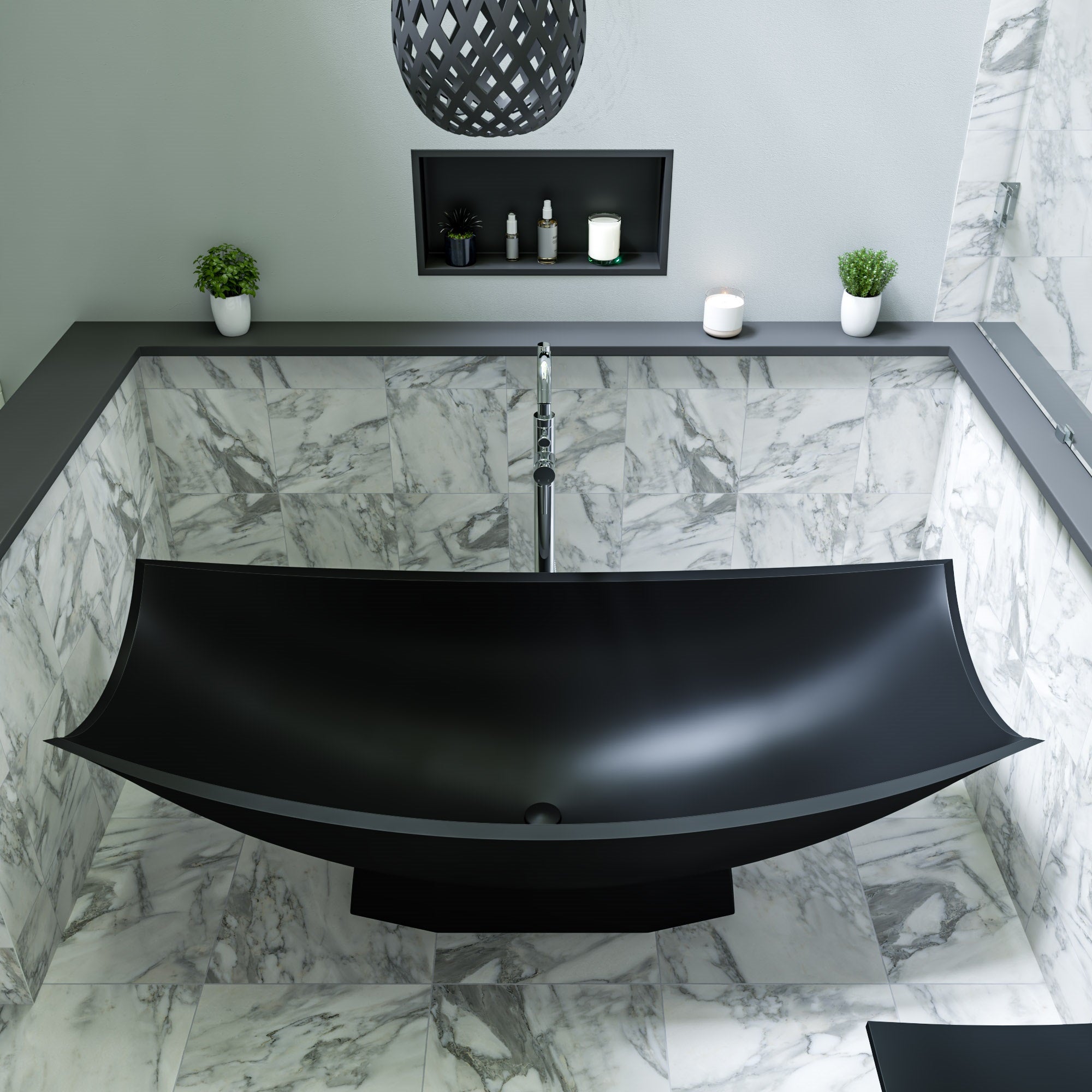 ALFI AB9992BM Black Matte 71" Solid Surface Resin Free Standing Hammock Style Bathtub