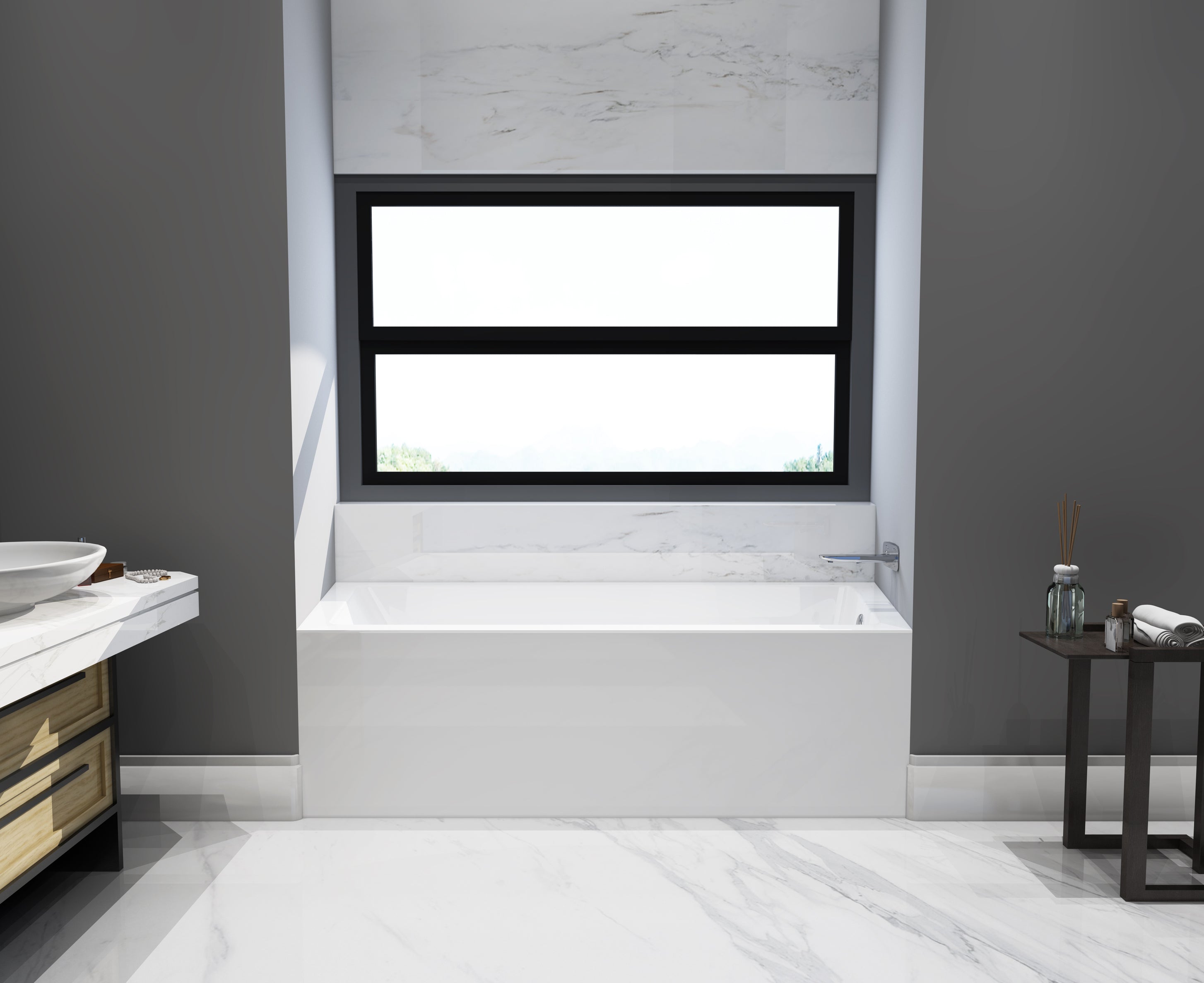 Aqua Eden VTAP663222R 66" Acrylic Rectangular 3-Wall Alcove Tub, Right Hand Drain, Glossy White