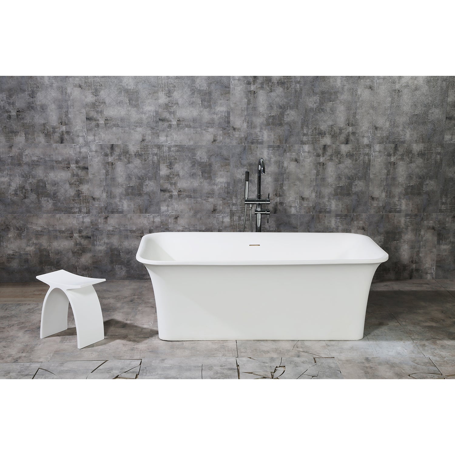 Kingston Brass VRTSQ673624 67" Solid Surface Rectangular Double Ended Freestanding Tub with Drain, Matte White