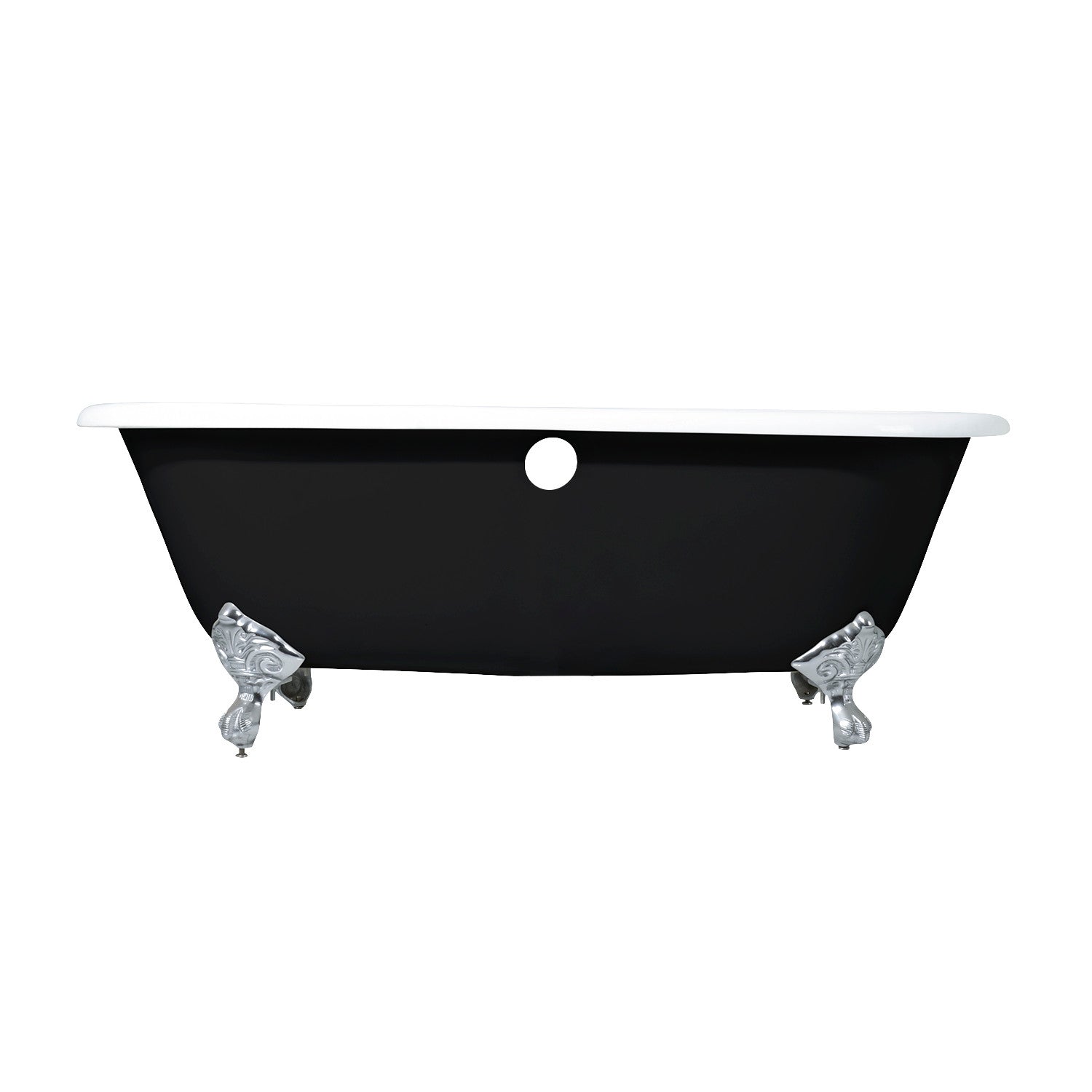 Aqua Eden VBT7D663013NB1 66" Cast Iron Oval Double Ended Clawfoot Tub (7" Faucet Drillings), Black/White/Polished Chrome