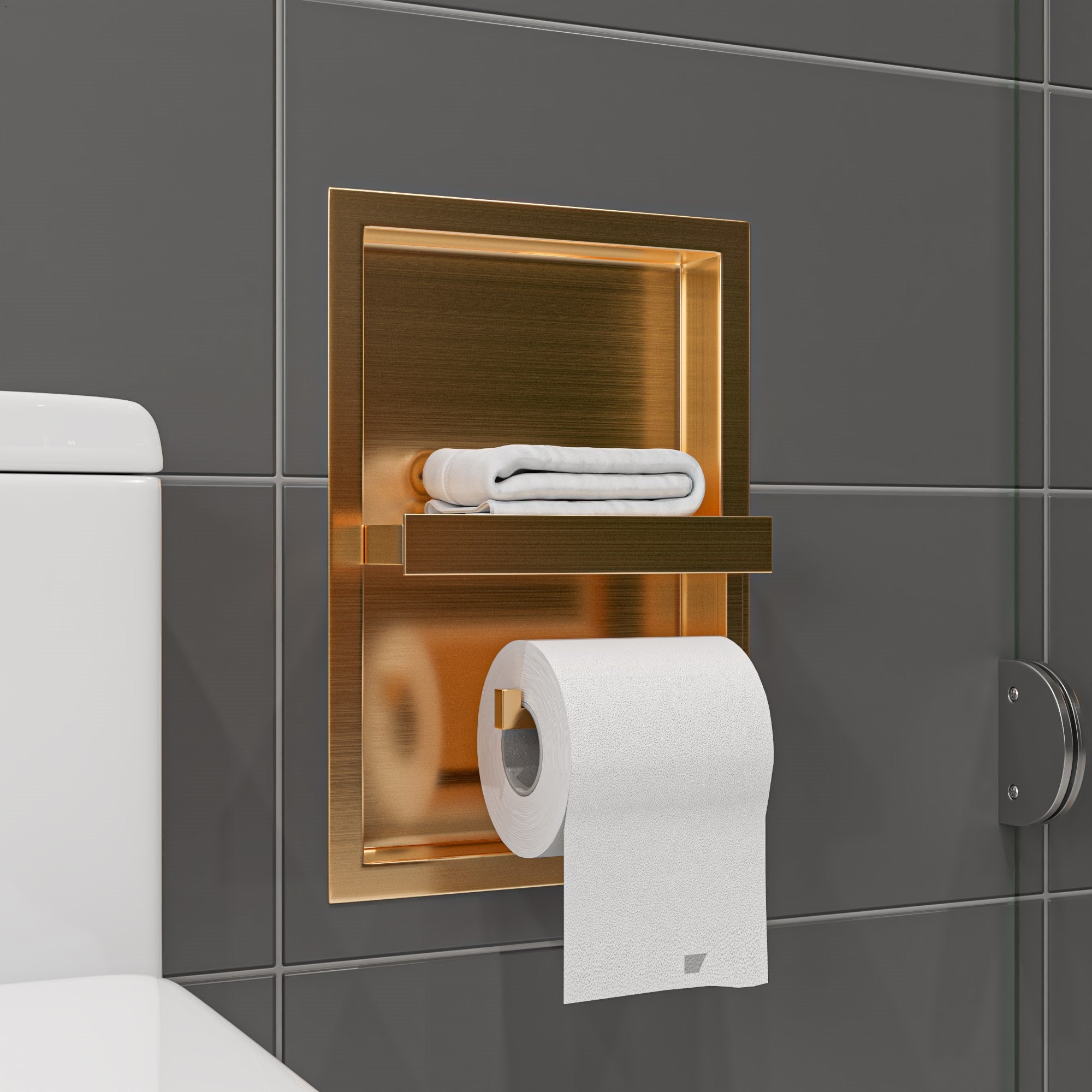 ALFI ABTPNP88-BG Brushed Gold PVD Stainless Steel Recessed Toilet Paper Holder Niche