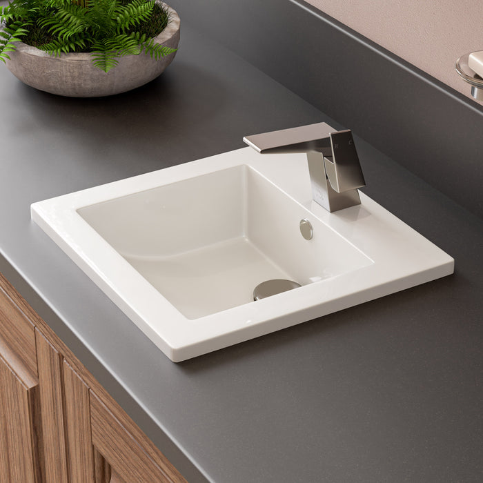 ALFI ABC801 White 17" Square Drop In Ceramic Sink with Faucet Hole