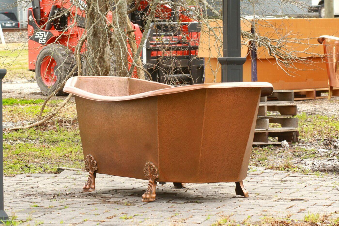 WatermarkFixtures Large 72″ Double Slipper Antique Inspired Freestanding Natural Copper Clawfoot Bathtub - Bathroom Design Center