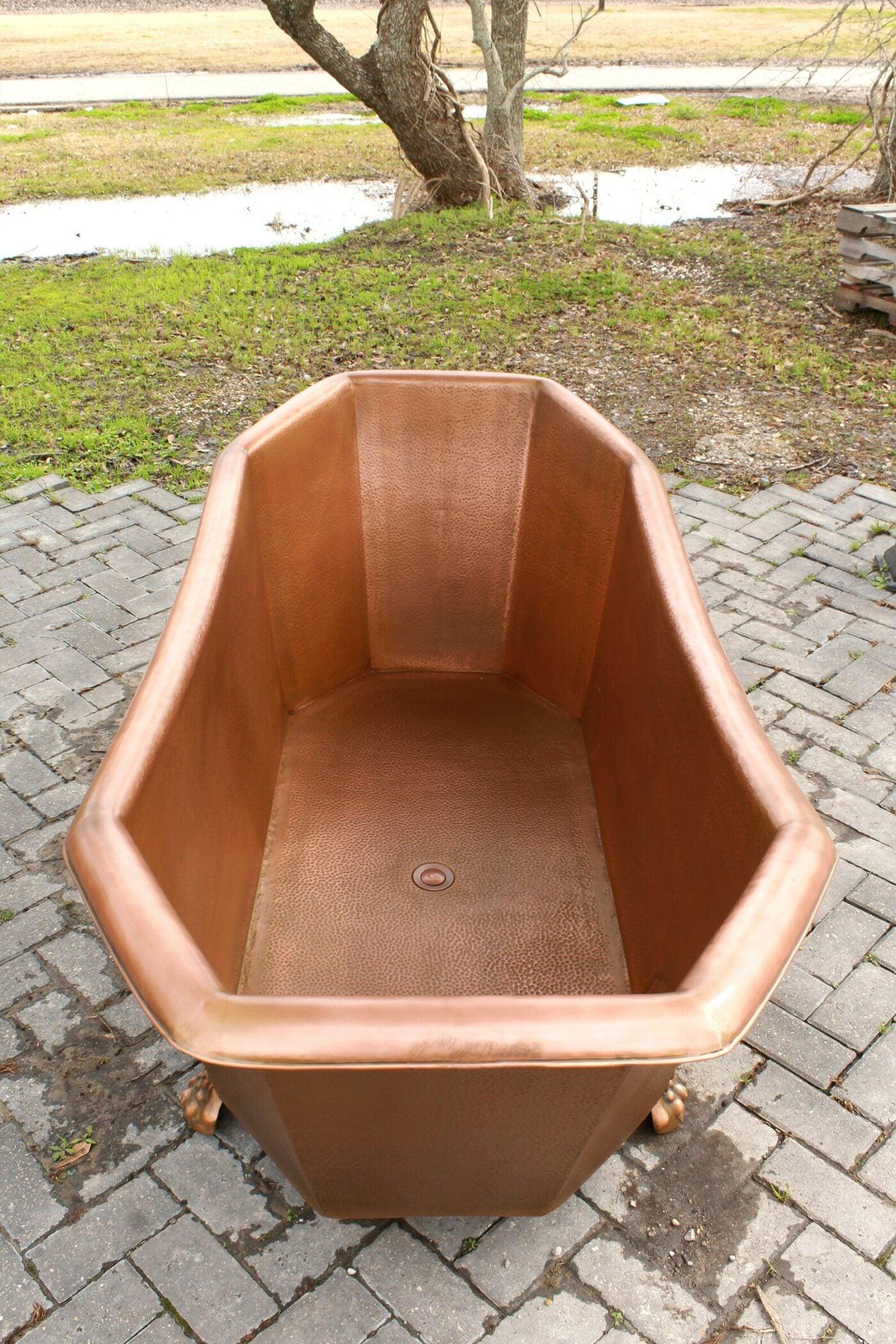 WatermarkFixtures Large 72″ Double Slipper Antique Inspired Freestanding Natural Copper Clawfoot Bathtub - Bathroom Design Center