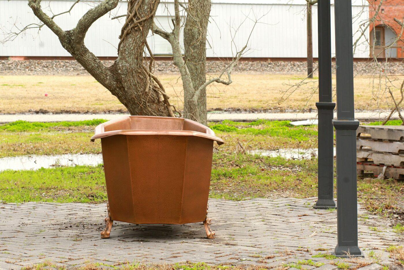 WatermarkFixtures Large 72″ Double Slipper Antique Inspired Freestanding Natural Copper Clawfoot Bathtub - Bathroom Design Center