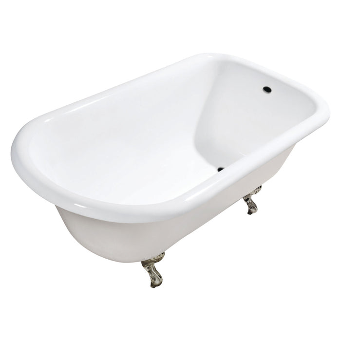 Aqua Eden VCTND483117W8 48" Cast Iron Classic Flat-Rim Roll Top Clawfoot Tub (No Faucet Drillings), White/Brushed Nickel