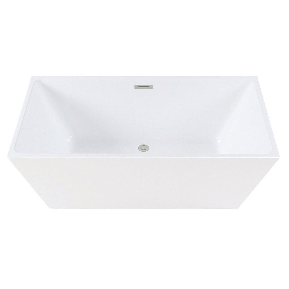 Kingston Brass VTSQ593223C416 59" Acrylic Rectangular Double Ended Freestanding Tub with Drain, Glossy White/Polished Nickel