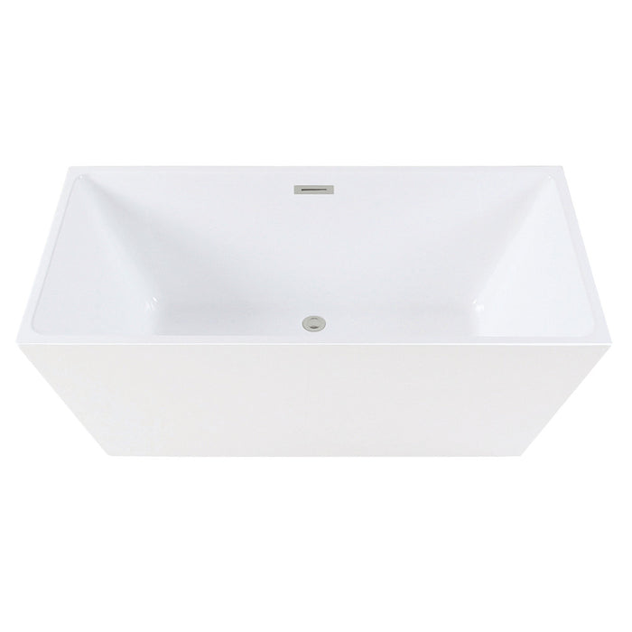 Kingston Brass VTSQ593223C416 59" Acrylic Rectangular Double Ended Freestanding Tub with Drain, Glossy White/Polished Nickel