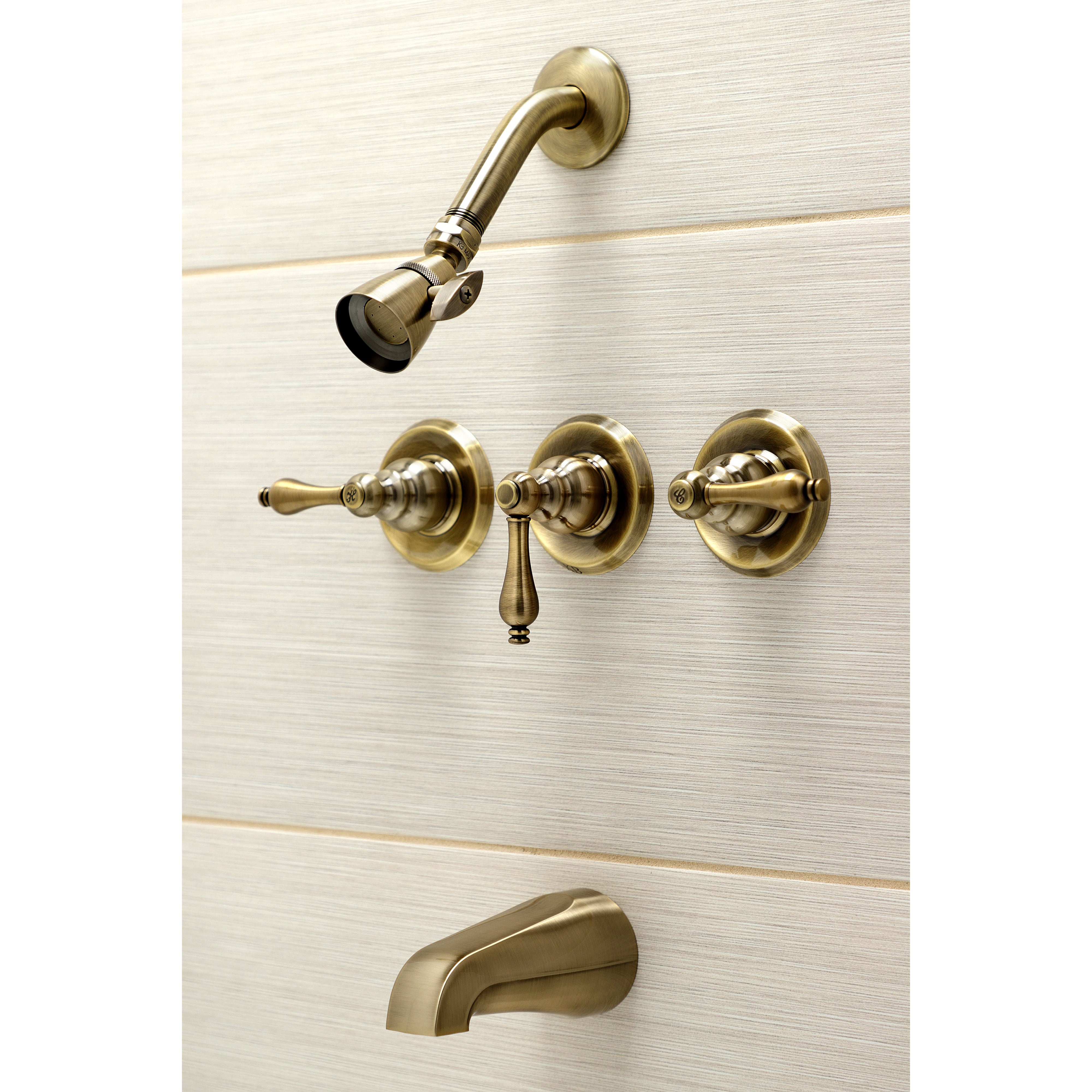 Kingston Brass KB233ALAB Victorian Triple-Handle Tub and Shower Faucet, Antique Brass