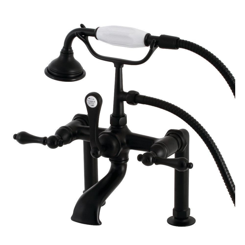 Kingston Brass AE103T0 Aqua Vintage 7" Center Deck-Mount Clawfoot Tub Faucet with Hand Shower, Matte Black