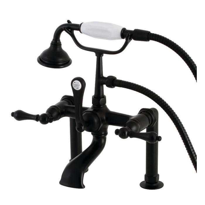 Kingston Brass AE103T0 Aqua Vintage 7" Center Deck-Mount Clawfoot Tub Faucet with Hand Shower, Matte Black