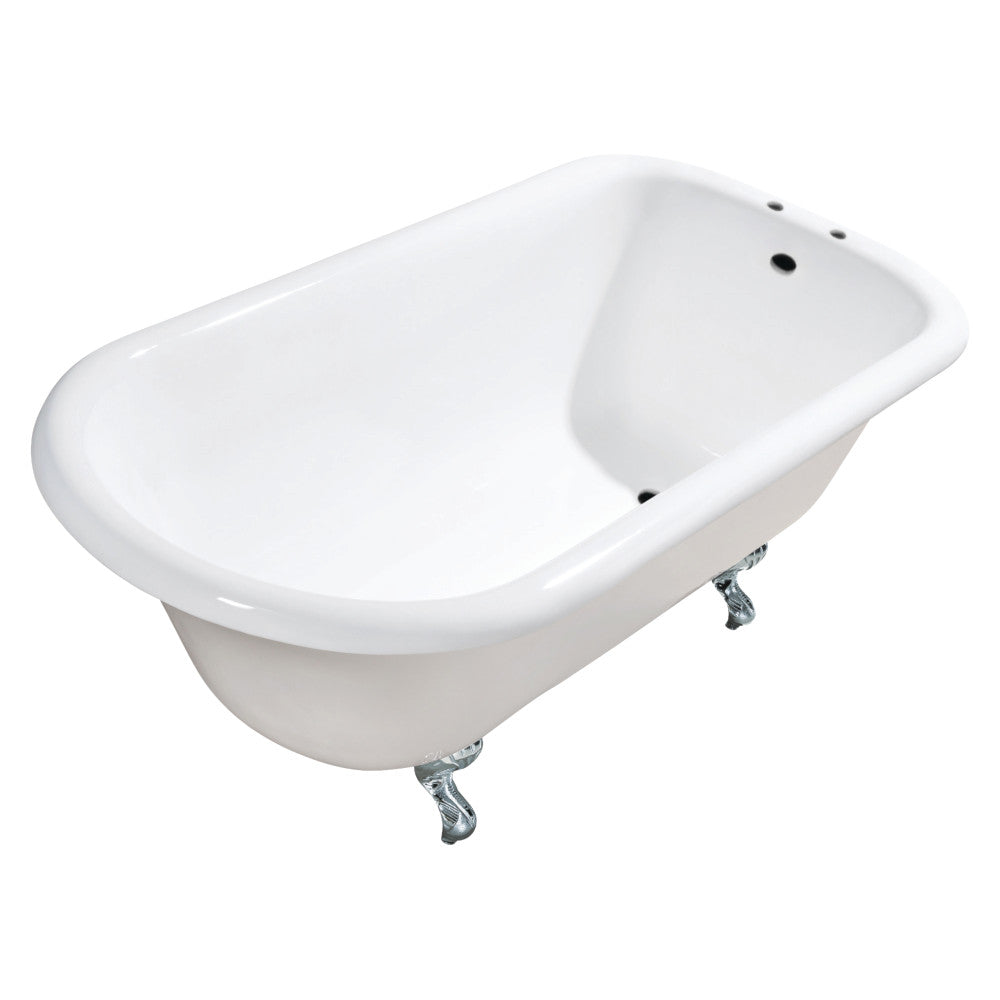 Aqua Eden VCT7D543019W1 54" Cast Iron Classic Flat-Rim Roll Top Clawfoot Tub (7" Faucet Drillings), White/Polished Chrome