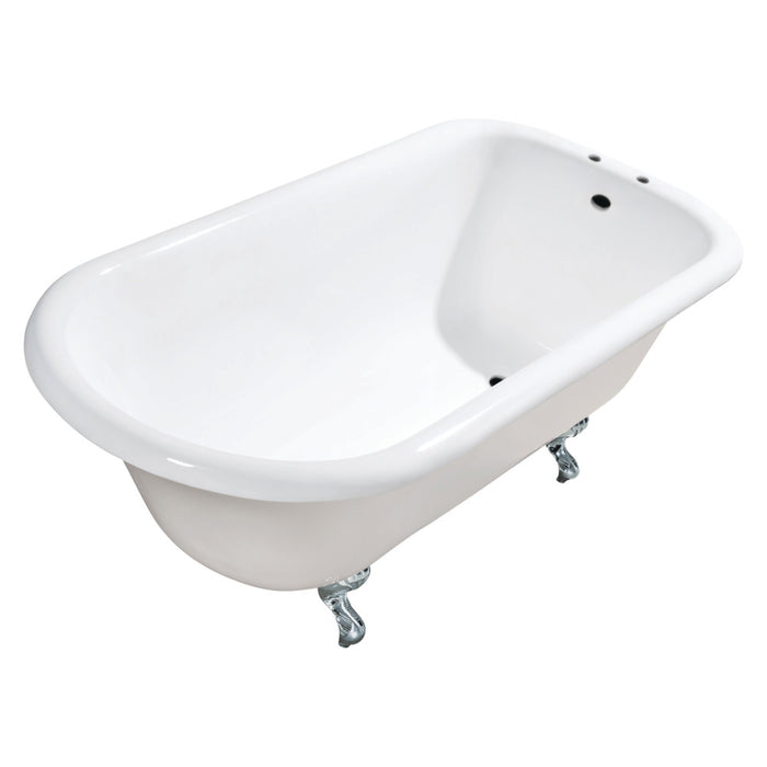 Aqua Eden VCT7D543019W1 54" Cast Iron Classic Flat-Rim Roll Top Clawfoot Tub (7" Faucet Drillings), White/Polished Chrome