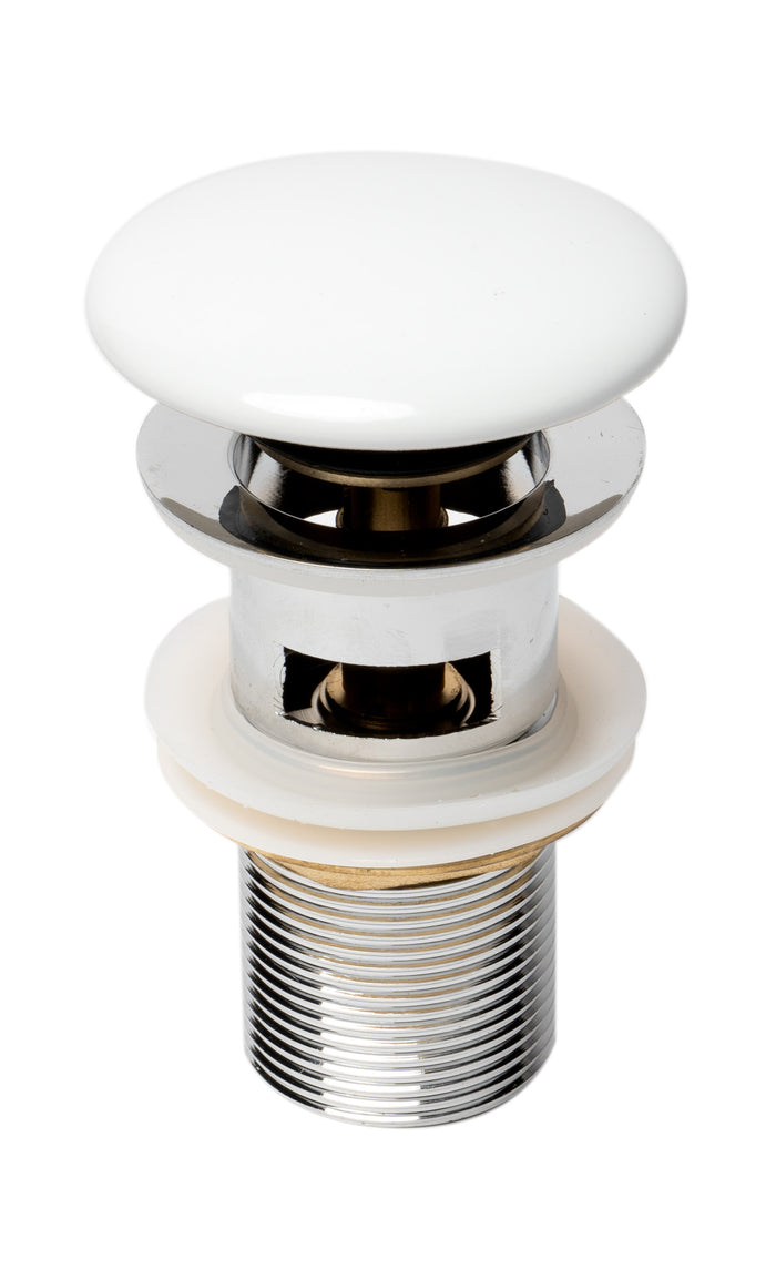 ALFI AB8056-W White Ceramic Mushroom Top Pop Up Drain for Sinks with Overflow