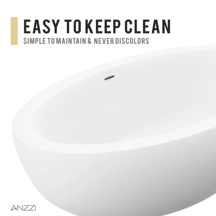 ANZZI Lusso 6.3 ft. Solid Surface Center Drain Freestanding Bathtub in Matte White - Bathroom Design Center