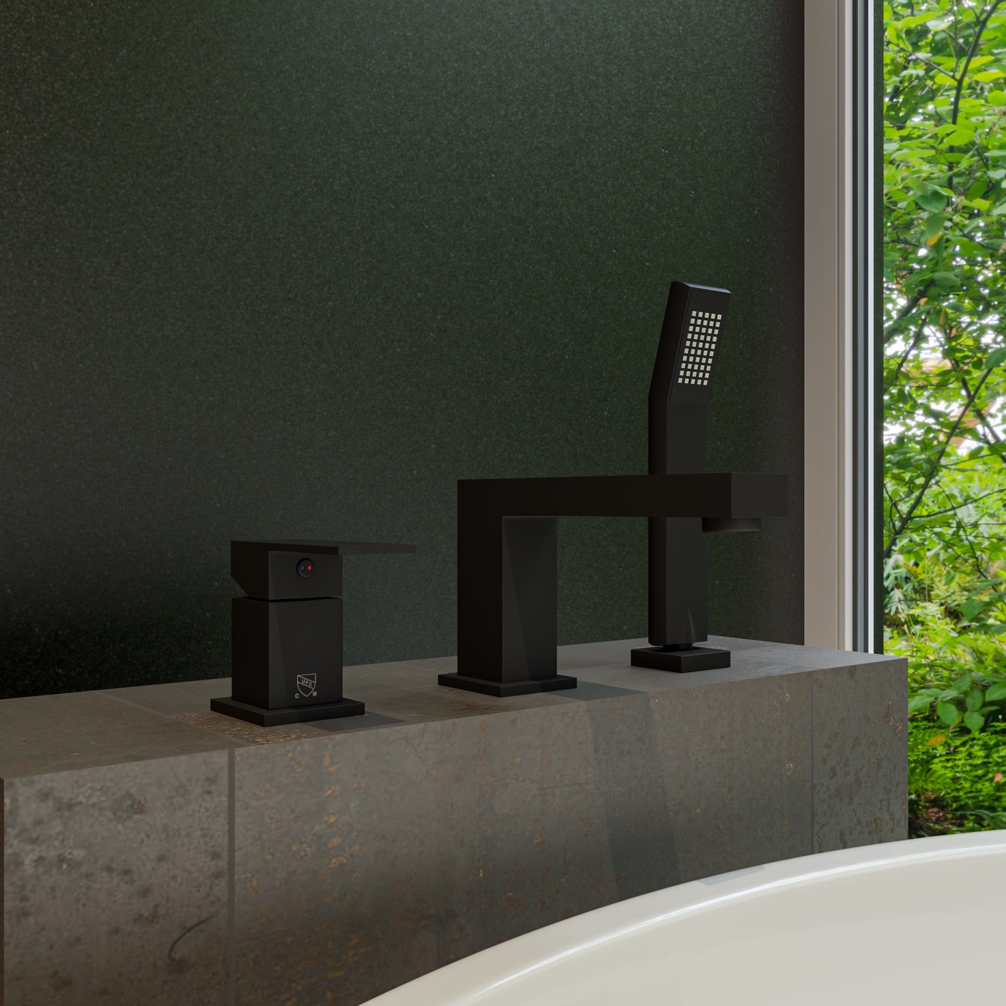 ALFI AB2322-BM Black Matte 3 Hole Deck Mounted Tub Filler with Hand Held
