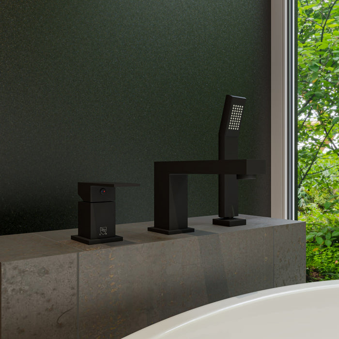 ALFI AB2322-BM Black Matte 3 Hole Deck Mounted Tub Filler with Hand Held