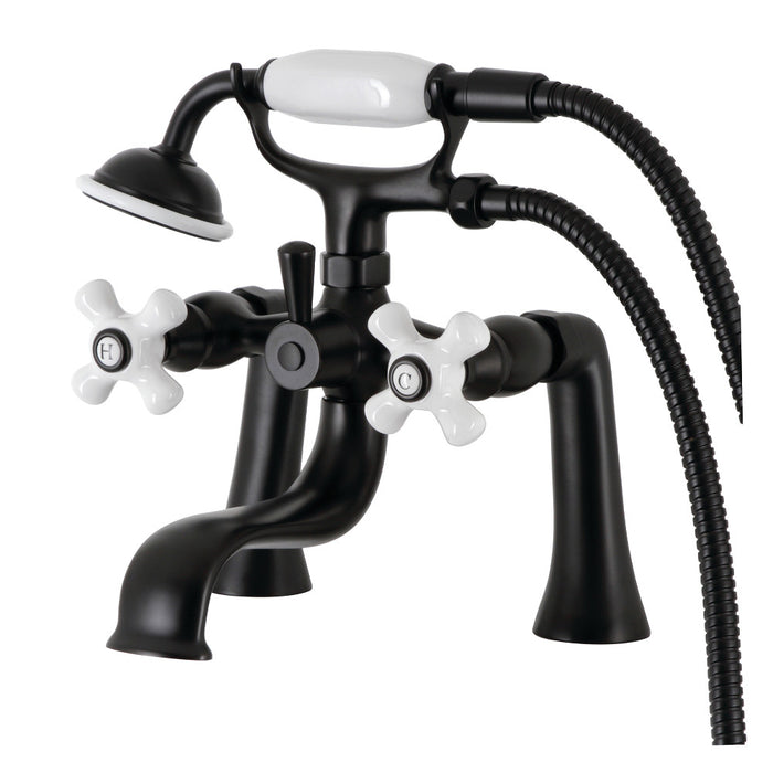 Kingston Brass KS228PXMB Kingston 7" Center Deck-Mount Clawfoot Tub Faucet with Hand Shower, Matte Black