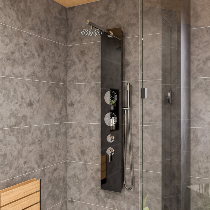 ALFI ABSP55B Black Glass Shower Panel with 2 Body Sprays and Rain Shower Head