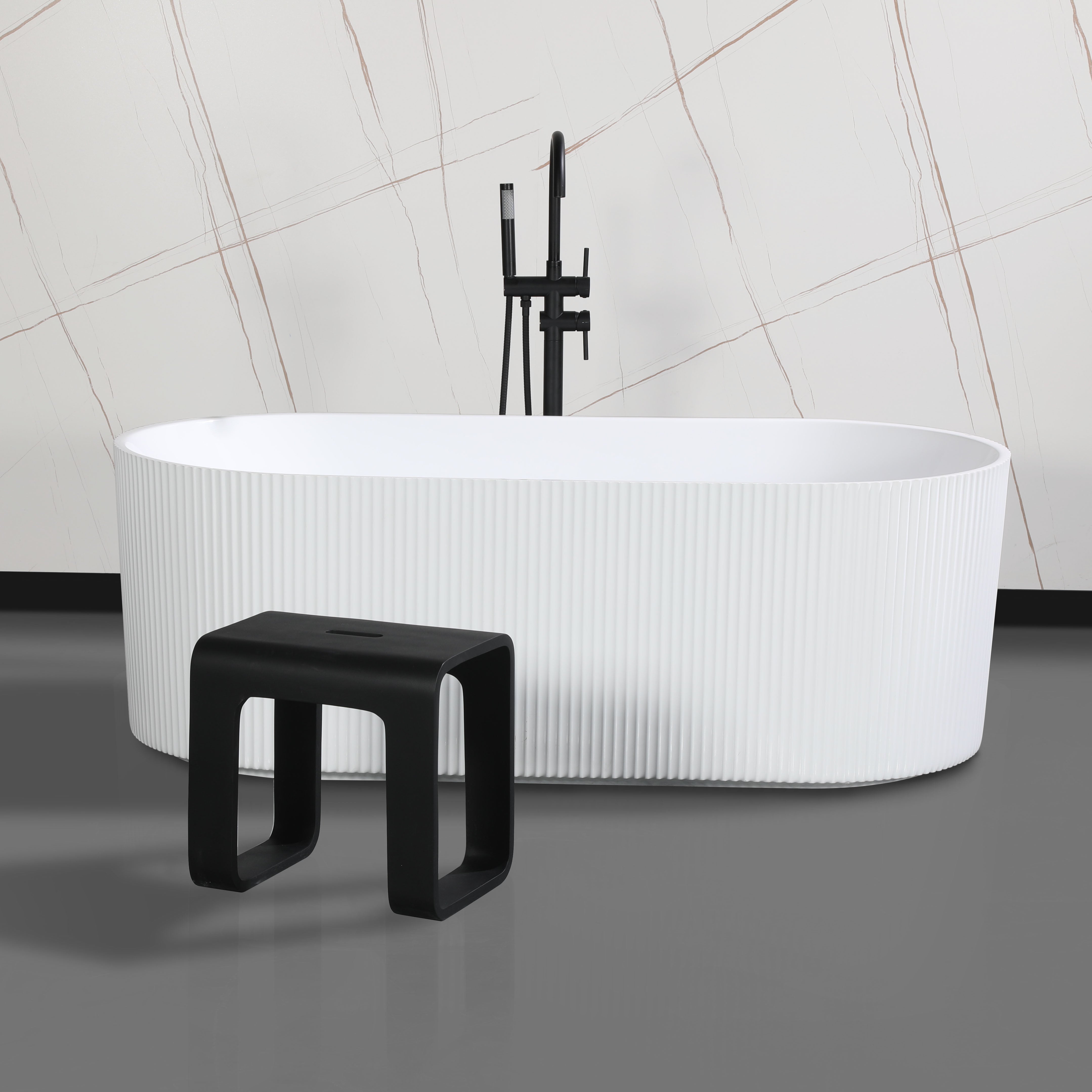ALFI ABST99BM Black Matte Solid Surface Resin Bathroom / Shower Stool