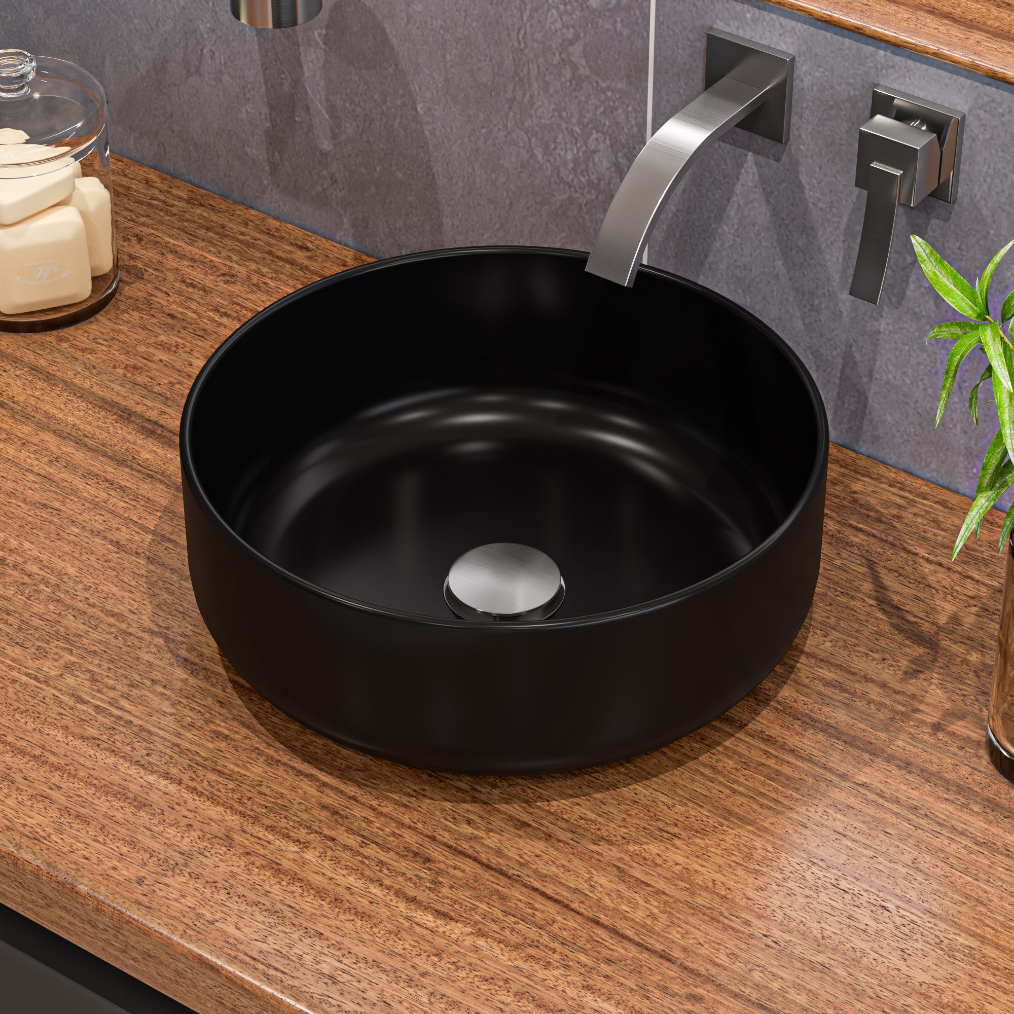 ALFI ABC907-BM Black Matte 15" Round Above Mount Ceramic Sink