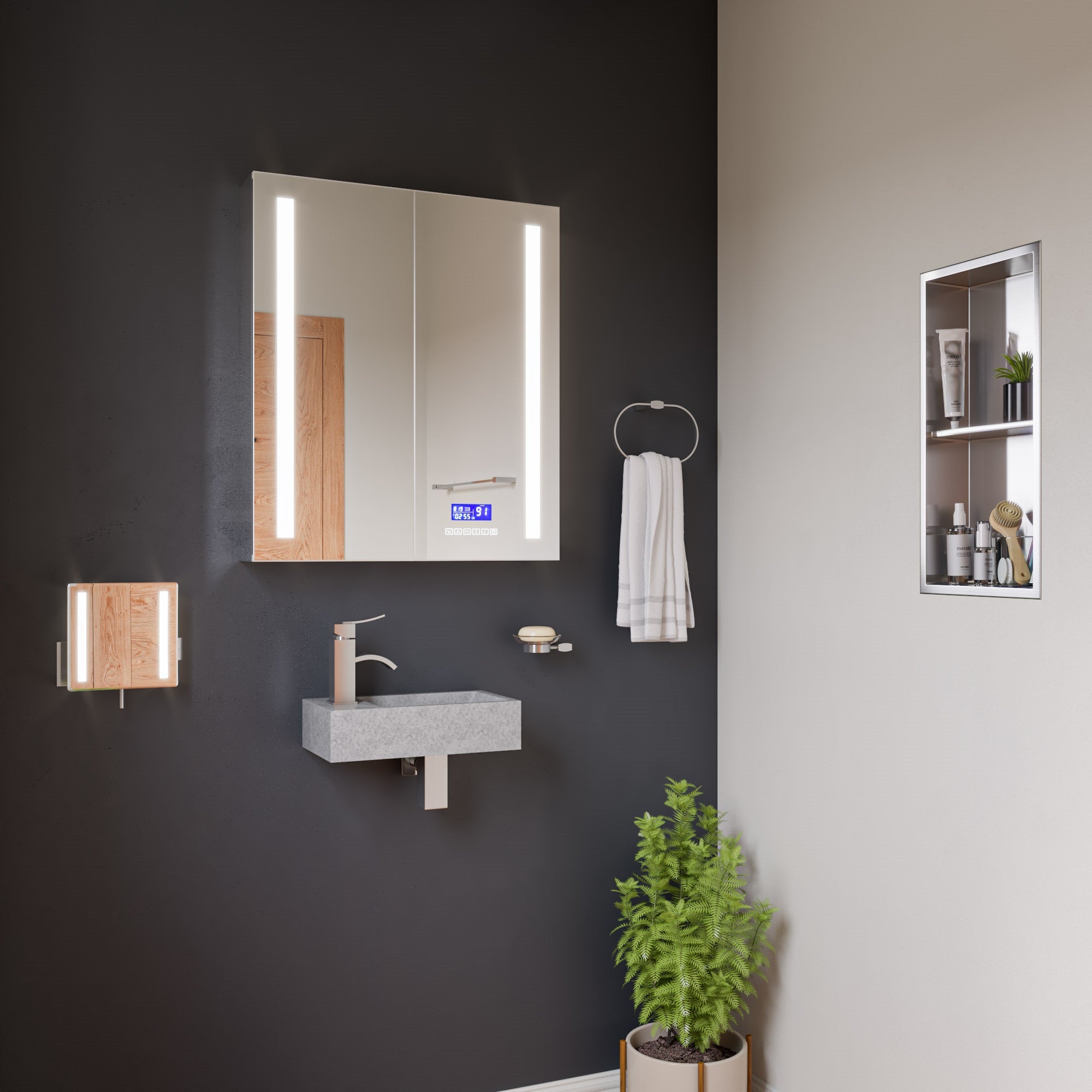 ALFI ABM8WLED-PC Polished Chrome Wall Mount Square 8" 5x Magnifying Cosmetic Mirror with Light