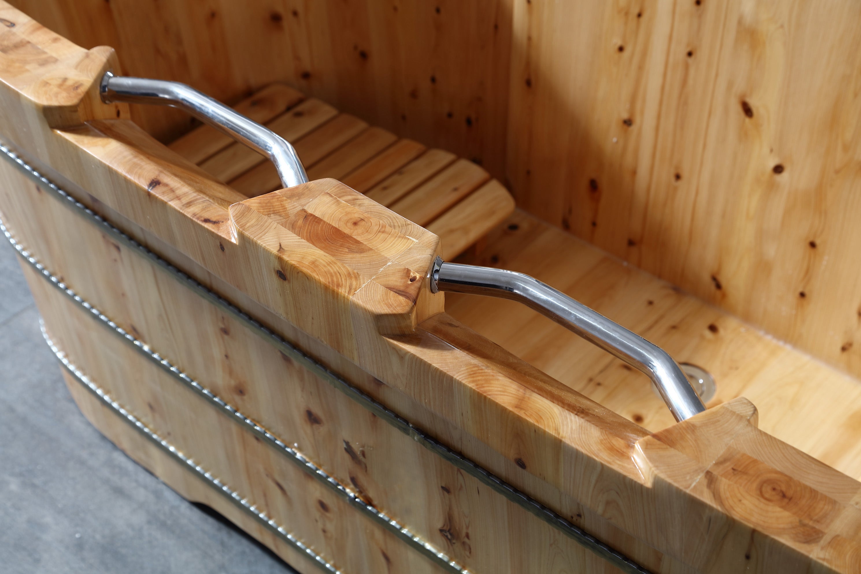 ALFI AB1130 65" 2 Person Free Standing Cedar Wooden Bathtub with Fixtures & Headrests