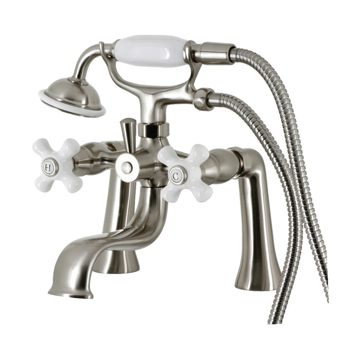 Kingston Brass KS228PXSN Kingston 7" Center Deck-Mount Clawfoot Tub Faucet with Hand Shower, Brushed Nickel